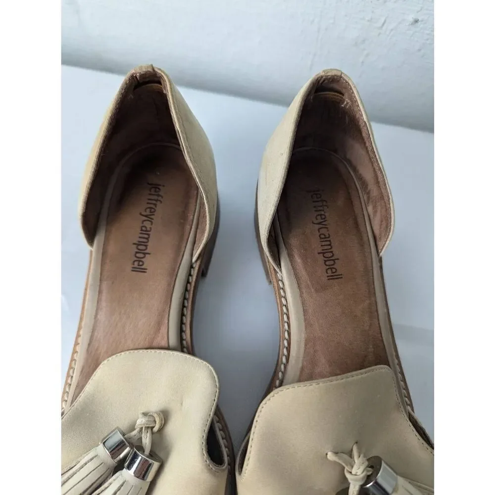 Jeffrey Campbell - D'orsay "Open Case" Designer Cream Tassel Leather Loafers Sz - Picture 3 of 7